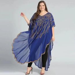 Party Dresses African Women's Fashion Gown Chiffon Batwing Sleeve Sequins And Fringes Loose Versatile Multicolor Free Size 2024