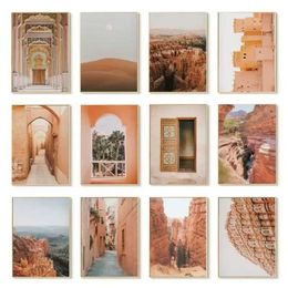 papers Arizona Desert Canyon Canvas Wall Art and Printmaking Orange Moroccan Boho Posters Architecture Marrakech Landscape Picture J240505