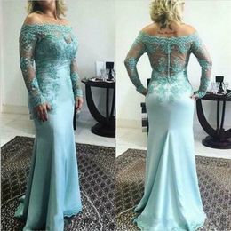 2019 Elegant Mother of the Bride Dresses Off Shoulder Lace Appliqued Long Sleeves Evening Gowns Custom Floor Length Wedding Guest Dress 220E