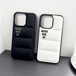 Cell Phone Cases Never Give Up Cool Black and White Soft Puffer Phone Case Cover for iPhone 15 14 12 11 XR Pro Max Gifts for Girls Boyfriend J240509