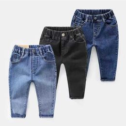 Byxor barns jeans 2023 vår/sommar ny mode elastiska barn klädpojkar förlorar tunn denim pantl2405