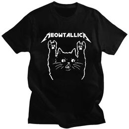 Women's T-Shirt Funny Cat Meowtallica Cat Rock Music Graphic Print T Shirt Rock Music Fashion Crew Neck Short Slve Plus Size T Shirt Women T240508