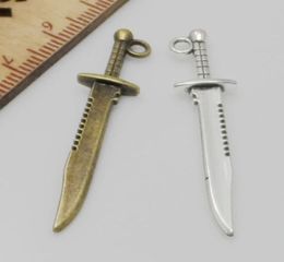 200Pcs Bronze Silver Plated Sword Charms Pendant For Jewelry Making 43x10mm2196368