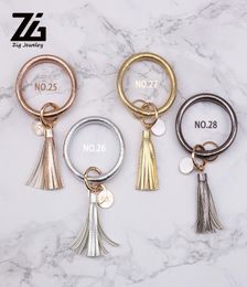 ZG PU Women Leather O KeyChain Custome Circle Cute Flower Printed Tassel Wristlet Whole Women 28 Colors Keychain9446607