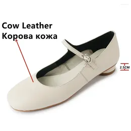 Casual Shoes Women Pumps Round Heels Genuine Leather Spring Summer Concise Buckle Strap Working Basic Woman Big Size