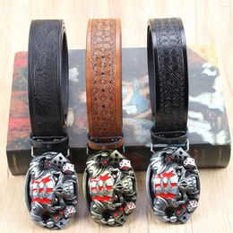 Belts Joker Skull3.7cm Wide Men's And Women's Western Bull Head Denim Style Scalprendy Belt Smooth Buckle