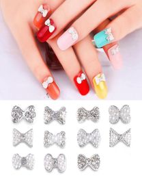 Silver Bow Tie Nail Alloy Crystal AB Rhinestones Tiny Bow Glitter Charm 3D Nail Jewelry Nail Art Decorations F5537429514