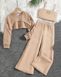 Clothing Sets Spring Children's Long Sleeved Pullover Heart-shaped Vest Pants Girl Set Pure Cotton Top And