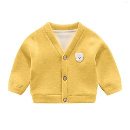 Jackets Baby Boys And Girls Padded Cardigan Jacket V Neck Button Cartoon Bear Pattern Daily Wear