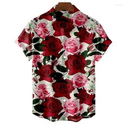 Men's Casual Shirts 3d Printed Flower Blouse For Men Fashion Hawaiian Floral Beach Short Sleeve Holiday Button Street Clothing