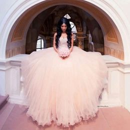 Modern Blush Arabic Rhinestone Crystal Beaded Ball Gown Wedding Gowns Dubai Pink Bridal Dress Sweetheart Vestido De Noiva 0510