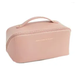 Storage Bags Women Cosmetic Bag Plaid Toiletries Travel PU Leather Portable Waterproof Organiser Makeup Box