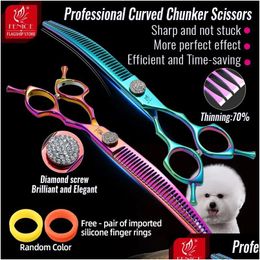 Dog Grooming Scissors Fenice Diamond Screw 7.25 Inch Professional Curved Chunker Thinner Shears For Pet Beautician Drop Delivery Hom Dhsqu
