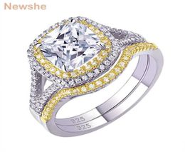 she 925 Sterling Silver Halo Yellow Gold Color Engagement Ring Wedding Band Bridal Set For Women 18Ct Cushion Cut AAAAA CZ 2106234087365