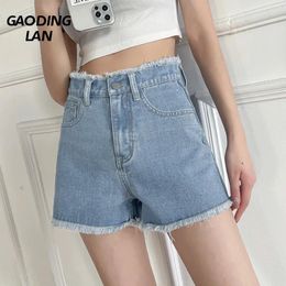 Women's Jeans Gaodinglan Large Size XS To 5XL Solid Color High Waist Women Shorts Wide Leg Tassels Denim Female A Line Loose Mini