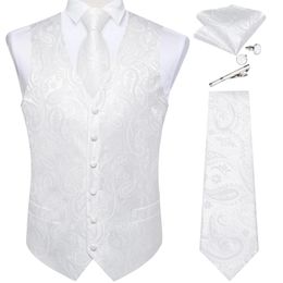 Pure White Wedding Vest for Man Sleeveless Vneck Satin Luxury Men Waistcoat Necktie Pocket Square Cufflinks Clip 5 PCS Set Gift 240507