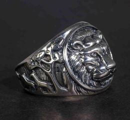 Rings Solid 925 Sterling Silver Mens Lion Ring Vintage Steampunk Retro Biker for Men Trees Deers Engraved Male Jewelry7508434