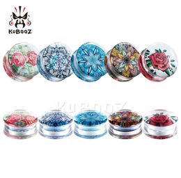 KUBOOZ Transparent Acrylic Suit Vintage Flower Ear Tunnel Plugs Gauges Body Jewellery Piercings Earring Piercing Expander Whole 8349811