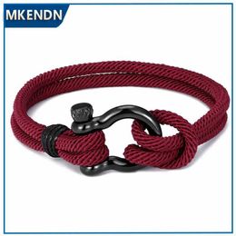 Charm Bracelets MKENDN Navy style Camping Parachute cord Survival Anchor Bracelet Men Women with Black Stainless Steel Sport Buckle Y240510