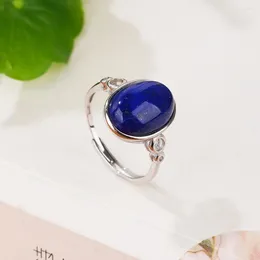 Cluster Rings Natural Lazurite Dating Ring 925 Silver Jewellery Simple Fashion Lapis Lazuli Adjustable Egg Noodles For Women