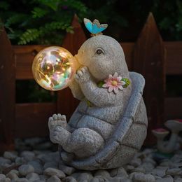 MININOVA Outdoor Garden Decorations Turtle Statues with Solar Light Resin Waterproof Figurines for Outside Yard Patio Mon Birthday Gifts