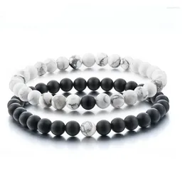 Strand 6mm Black White Matching Bracelet For Couple Magnesite Frosting Stone Bead Handmade Jewelry Gift