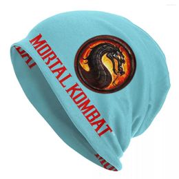 Berets Mortal Kombat Logo Skullies Beanies Caps Winter Warm Knitting Hat Adult Sub Zero Scorpion Fighting Game Bonnet Hats Ski Cap