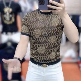 Men's T Shirts Luxury Summer Ice Silk Hollow Mesh T-shirt Men Short Sleeve Shirt Round Necked Casual Business Tshirts Streetwear Clothing