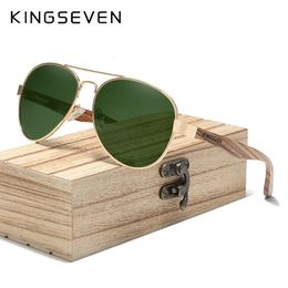 KINGSEVEN High Quality Wood Alloy Frame Men Sunglasses Women UV400 Sun Glasses HD Polarised Lens Eyewear Camping Fishing gafas 240510