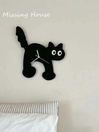 Wall Clocks Interesting black running cat dog wall clock cartoon acrylic fashion watch living room home decoration childrens gift Q240509