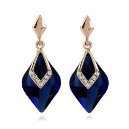 European Style Royalty Waster Drop Navy Blue Crystal Stud Earrings For Women Elegant Fashion Jewelry2613117