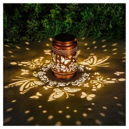 Solar Lanterns Outdoor Hanging Butterfly Decor Lantern,waterproof Hollow Out Retro Metal Decorative Garden Light,graceful Decoration for