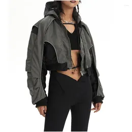 Women's Jackets Tannt Women Coat Hooded Color Matching Short Gray Jacket And Coats Fashion Casual Autumn Winter For 2024