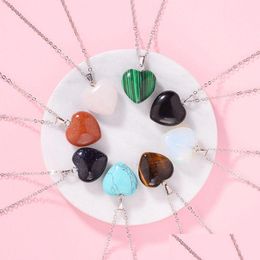 Pendant Necklaces Natural Quartz Necklace Chakra Stone Heart Power Healing Reiki Fashion Jewelry For Women/Men Uni Drop Deliv Dhgarden Dhg6Y