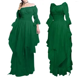 Party Dresses 2024 Women's High Low Dress Puff Sleeve Off Shoulder Ruffle Medieval Costume For Women Cosplay