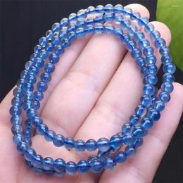 Link Bracelets 4MM Natural Devil Aquamarine Quartz Triple Circle Bracelet Smooth Gemstone Reiki Healing Jewellery Energy Crystal Holiday Gift