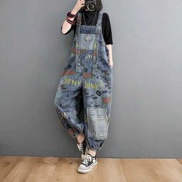 Women's Jumpsuits Rompers Printed Jumpsuits for Women Pocket Design Harem Pants Vintage One Piece Outfit Women Clothing Safari Style Loose Casual Rompers Y240510