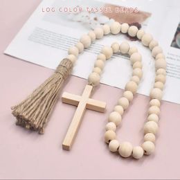 Decorative Figurines Wood Bead Garland With Tassels And DIY Cross Farmhouse Ornaments Beads Neutral Vintage Tray Decor For Home