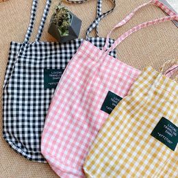 Shoulder Bags Women Plaid Canvas Bag Female Cotton Cloth Eco Environmental Shopping Girl Simple Literary Checked Handbag Tote