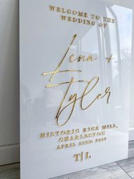 White Acrylic Wedding Sign With 3D Mirror Gold Names Wedding Welcome Sign Engagement Modern Wedding Sign 3D Welcome Signage 240429