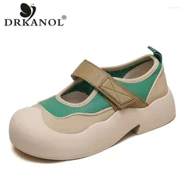 Casual Shoes DRKANOL College Style Women Flat Platform Shallow Round Toe Genuine Leather Mixed Colours Hook And Loop Soft