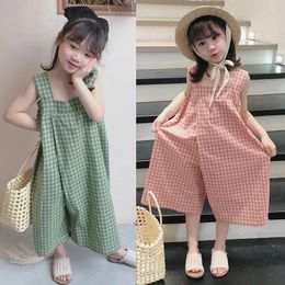 Clothing Sets 3-8T Girls Summer Jumpsuit Sweet Jumpsuits Plaid Sling Square Collar Overall Fashion Wide Leg Pants Baby Kids Clothes