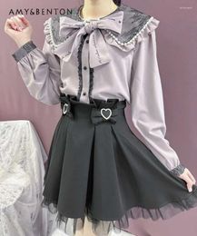 Skirts Japanese Lolita Sweet Girl Mini Skirt Love Lace High Waist Kawaii Rojita Women's A Line Cute Pink