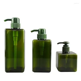 Storage Bottles Shower Gel Bottle Clear Green PET Empty Square Shape Cosmetic Lotion Pump Packaging Container Shampoo Refillable