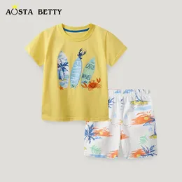 Clothing Sets Summer Children's Knitted Cotton Set Crew-neck Cartoon Printed Two-piece Boys' Tracksuit