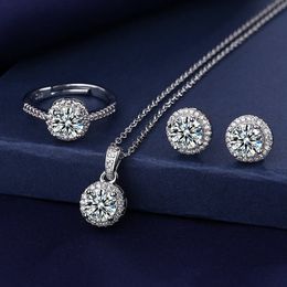 Solitaire Lab Diamond Jewelry set 925 Sterling Silver Party Wedding Rings Earrings Necklace For Women Bridal Moissanite Jewelry 273U