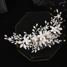 Hair Clips Wedding Floral Hairpin Side Comb Bridal Jewellery Imitation Pearl Clip Fashion Princess Tiaras Marriage Headpiece