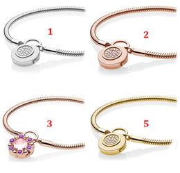 925 Sterling Silver Charm Bracelets For Women Fit Beads Rose Gold Gold Colour Lock Head Bone Chain Bracelet Lady Gift with Original Box1270498