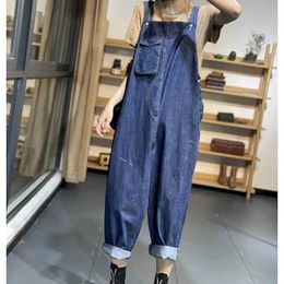 Womens Jumpsuits Rompers Denim Jumpsuits for Women Cross Pants Oversized Overalls for Women Clothes Korean Style Vintage Playsuits Casual Loose Trousers Y2471BL