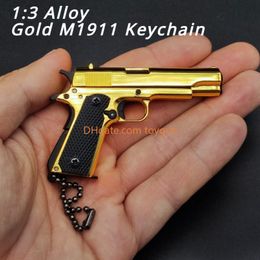 1:3 Metal Gold M1911 Colt Toy Gun Model Fake Gun Mini Alloy Keychain Look Real Collection Pubg Prop Birthday Hanging Gift For Boy Impressive Decompression toys
